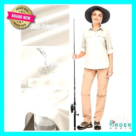 Long Sleeve Button Down UPF 50 Sun Protection Shirt Safari Hiking Fishing